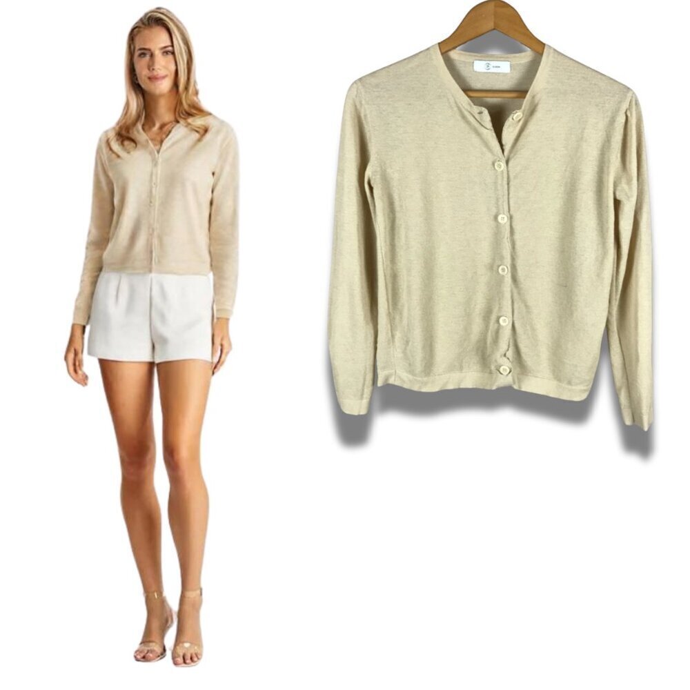 Light Beige Button-Up Women's Cardigan Sweater